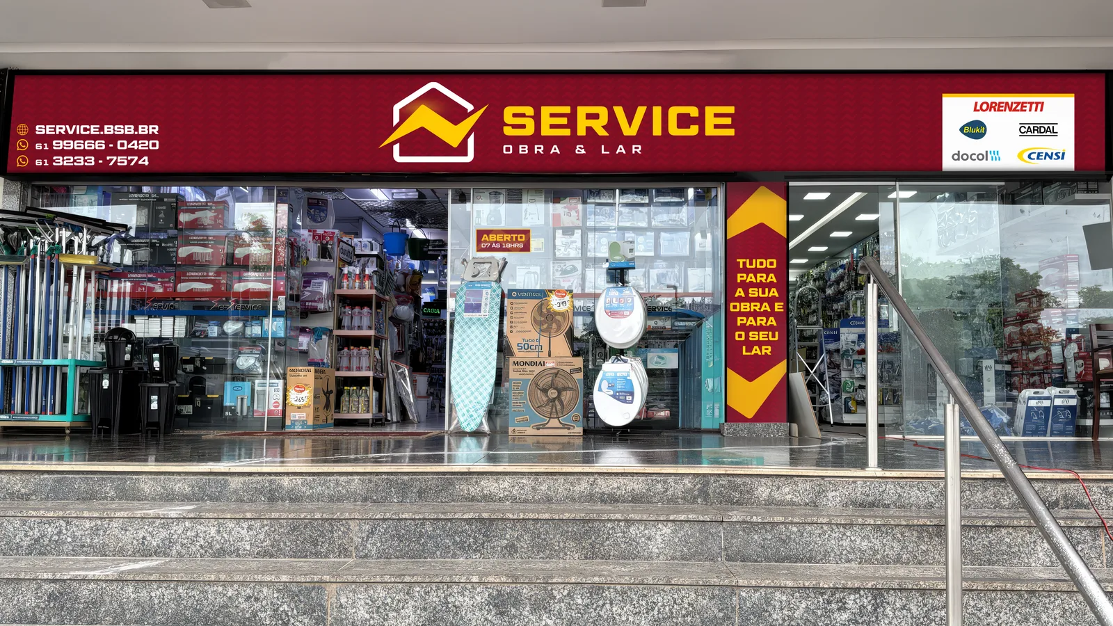 Fachada da loja Service Obra & Lar no Sudoeste, Brasília, no Edifício Diana Mall
